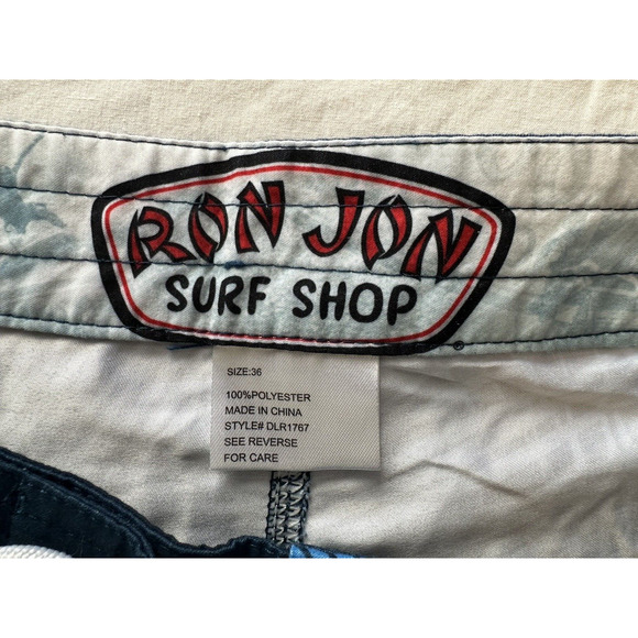 Ron Jon Board Shorts Trunks Blue Orange Palm Leaves Size 36 - Picture 6 of 11